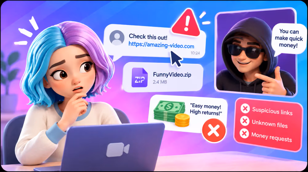 Avoiding suspicious links and files in online chats